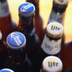Bottles of beer photographed from above